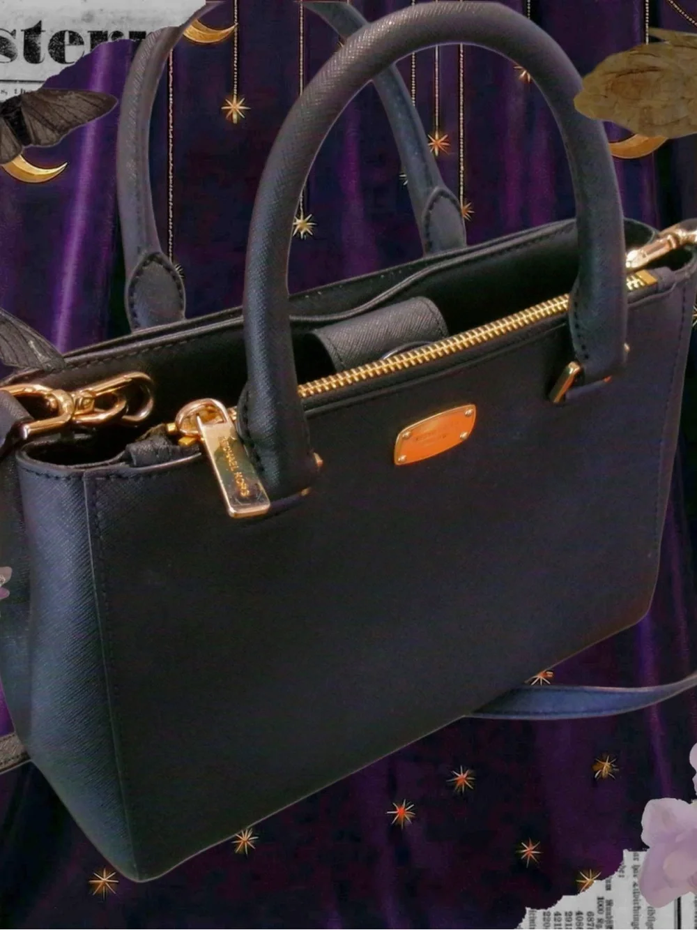 Michael Kors Navy Saffiano Crossbody Satchel with Gold Hardware